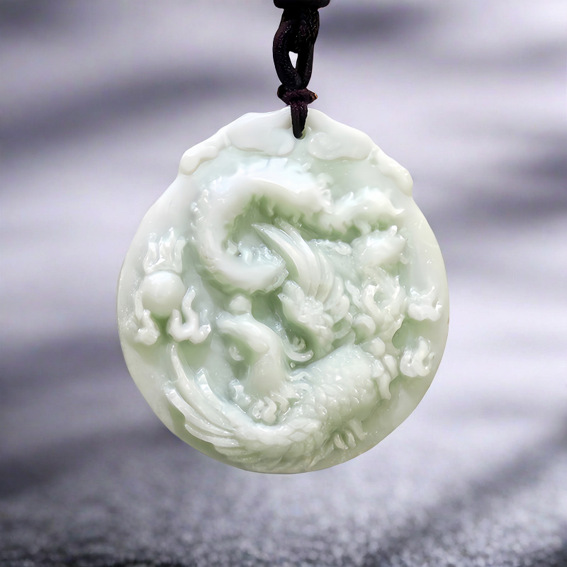Men'S Fashion Designer - Natural Real Jade Phoenix Colar de