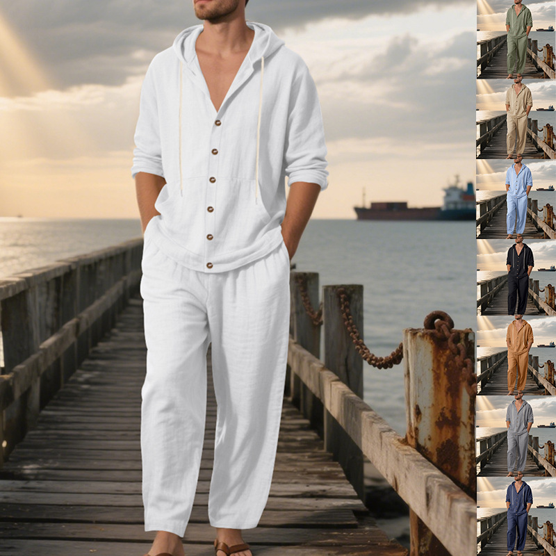 Linen Shirt Summer - Conjunto Casual Masculino de Verão em
