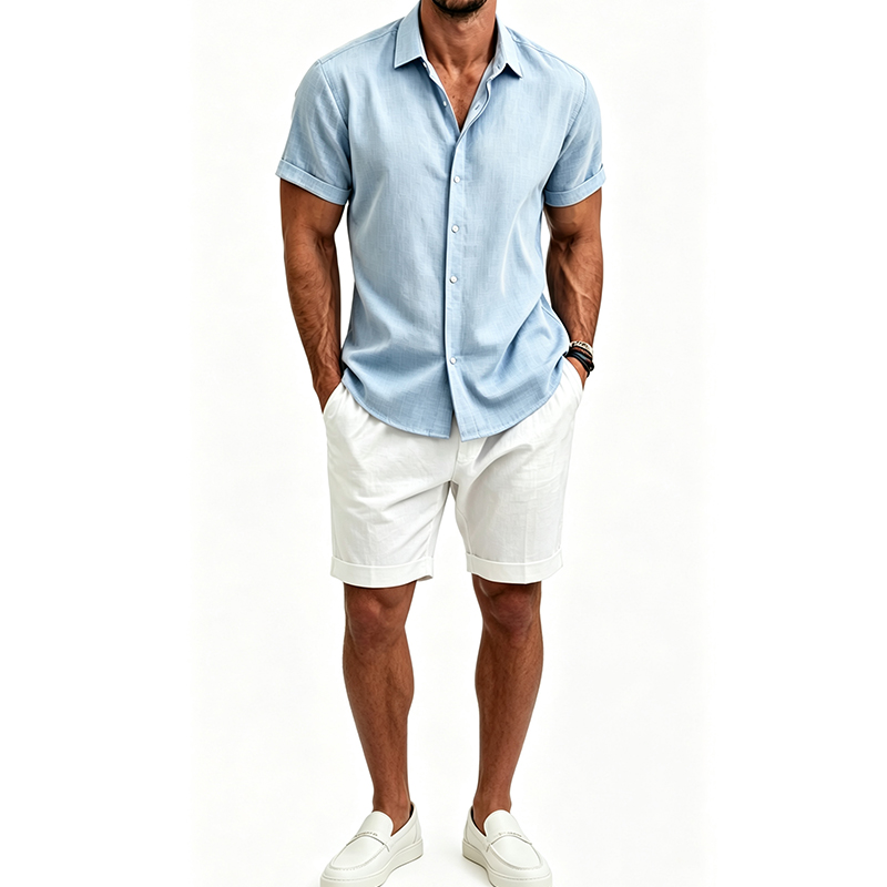 Linen Shirt Summer - Conjunto de camisa e shorts de