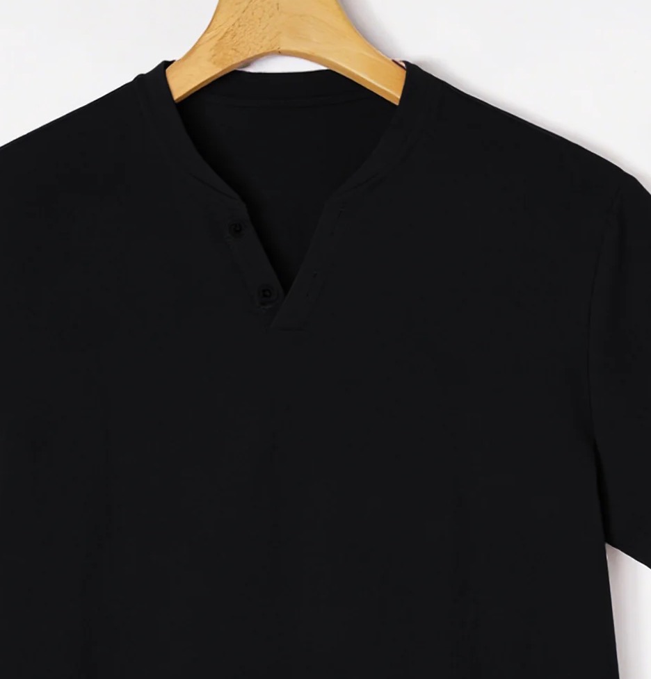 Camiseta Henley Preta Elegante - Men Fashion Elegant avaliação e preço