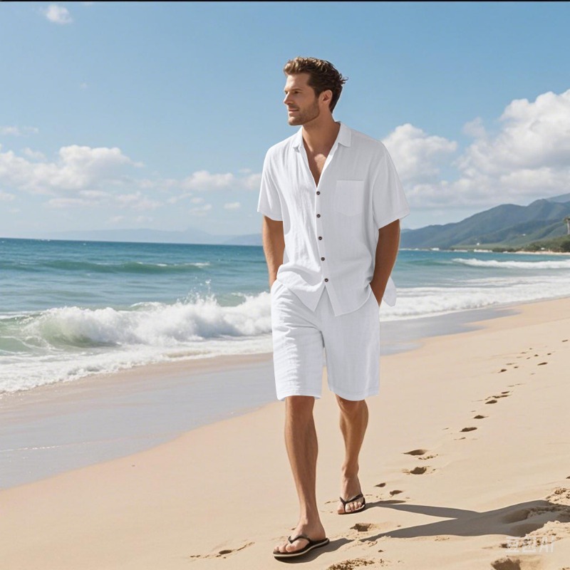 Conjunto Masculino de Camisa d - Linen Shirt Summer avaliação e preço